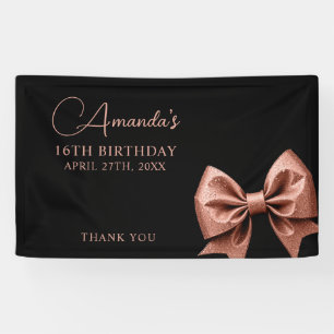 Chic Rose Gold Glitzer Bow Sweet 16 Geburtstag Banner