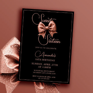 Chic Rose Gold Glitzer Bow Sweet 16 Geburtstag Einladung