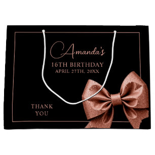 Chic Rose Gold Glitzer Bow Sweet 16 Geburtstag Große Geschenktüte