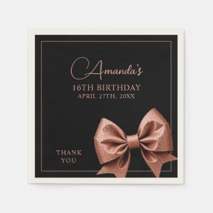 Chic Rose Gold Glitzer Bow Sweet 16 Geburtstag Serviette