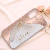 Chic Rose Gold Glitzer Brushed Metal Monogram Name Case-Mate iPhone Hülle