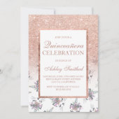 Chic Rose Gold Glitzer Caticorns Quinceañera Einladung (Vorderseite)