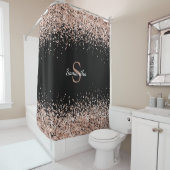 Chic Rose Gold Glitzer Confetti Monogram Black Duschvorhang (Beispiel)
