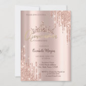 Chic Rose Gold Glitzer Crown Drop Quinceañera Einladung (Vorderseite)
