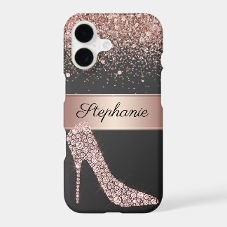 Chic Rose Gold Glitzer Diamond High Heel Shoe Name