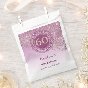 Chic Rose Gold Glitzer, Dotted Frame 60. Geburtsta Geschenktütchen
