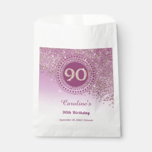 Chic Rose Gold Glitzer, Dotted Frame 90. Geburtsta Geschenktütchen (Vorderseite)