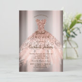 Chic Rose Gold Glitzer Dress, Brautparty Einladung (Stehend Vorderseite)