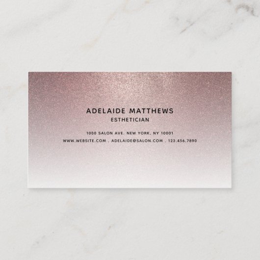 Chic Rose Gold Glitzer Esthetician Hautpflege Visitenkarte (Rückseite)