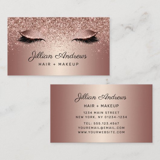 Chic Rose Gold Glitzer Eyelash Hair Beruflich Visitenkarte (Vorne/Hinten)
