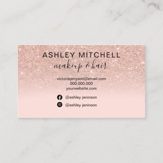 Chic Rose Gold Glitzer Foto Monogramm Makeup Haar Visitenkarte (Rückseite)