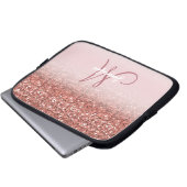 Chic Rose Gold Glitzer Glitzern Girly Monogram Laptopschutzhülle (Vorne Knopf)