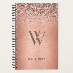 Chic Rose Gold Glitzer Glitzern Monogram Name 2022 Planer