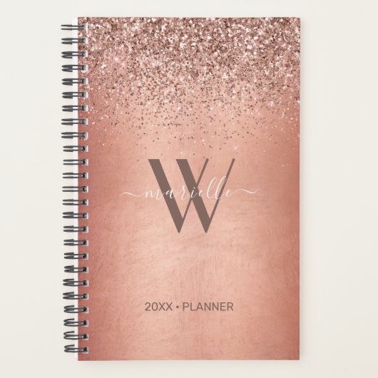 Chic Rose Gold Glitzer Glitzern Monogram Name 2022 Planer (Vorderseite)