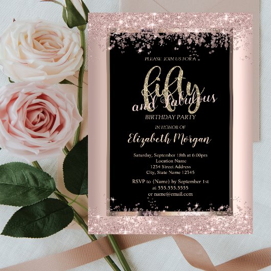 Chic Rose Gold Glitzer Glitzern zum 50. Geburtstag Einladung