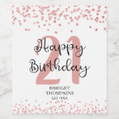 Chic Rose Gold Glitzer GLÜCKLICH 21. Weinetikett (Einzelnes Label)