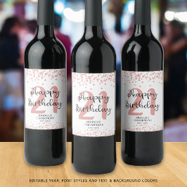 Chic Rose Gold Glitzer GLÜCKLICH 21. Weinetikett