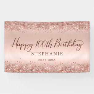Chic Rose Gold Glitzer Happy 100. Geburtstag Banner