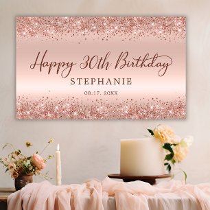 Chic Rose Gold Glitzer Happy 30. Geburtstagsschrif Banner