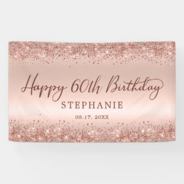 Chic Rose Gold Glitzer Happy 60. Geburtstagsskript Banner