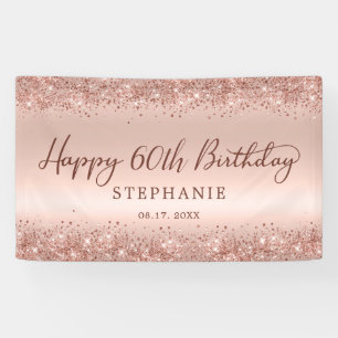 Chic Rose Gold Glitzer Happy 60. Geburtstagsskript Banner
