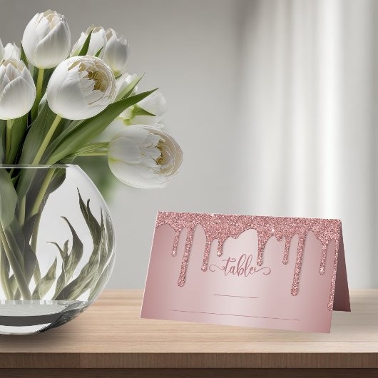 Chic Rose Gold Glitzer Hochzeitstisch Platzkarte