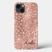 Chic Rose Gold Glitzer Leopard Case-Mate iPhone Hülle (Rückseite)