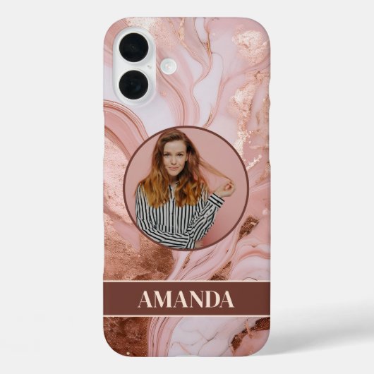 Chic Rose Gold Glitzer Marble Foto Case-Mate iPhone Hülle (Rückseite)