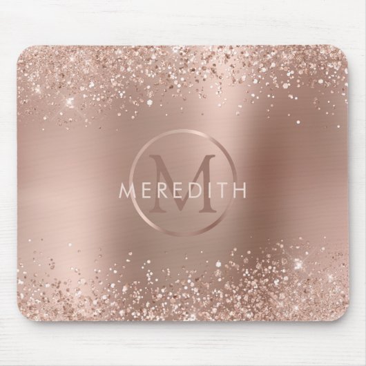 Chic Rose Gold Glitzer Metallic Monogram Mousepad (Vorne)