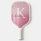 Chic Rose Gold Glitzer Monogram Script Name Pickleball Schläger (Rückseite)