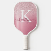 Chic Rose Gold Glitzer Monogram Script Name Pickleball Schläger (Vorderseite)