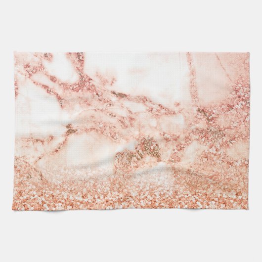 Chic Rose Gold Glitzer Ober rosa Glitzer Marmor Geschirrtuch (Horizontal)