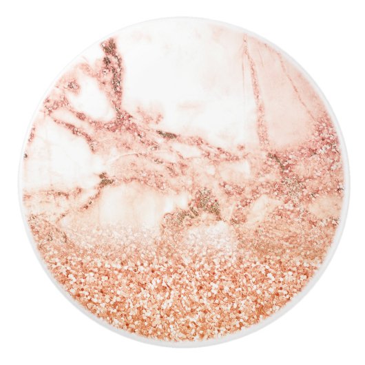 Chic Rose Gold Glitzer Ober rosa Glitzer Marmor Keramikknauf (Vorderseite)