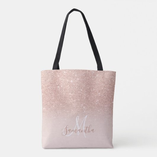 Chic Rose Gold Glitzer ombre rosa Block Monogramm Tasche (Rückseite)