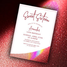 Chic Rose Gold Glitzer Regenbogen Sweet 16 Geburts