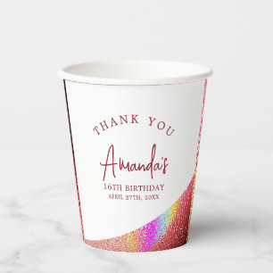 Chic Rose Gold Glitzer Regenbogen Sweet 16 Geburts Pappbecher