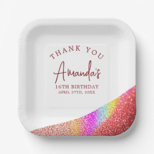 Chic Rose Gold Glitzer Regenbogen Sweet 16 Geburts Pappteller