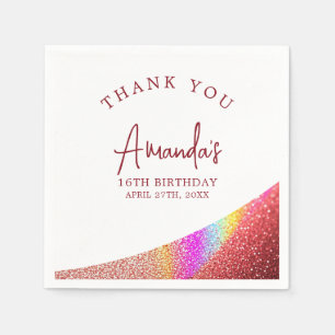 Chic Rose Gold Glitzer Regenbogen Sweet 16 Geburts Serviette