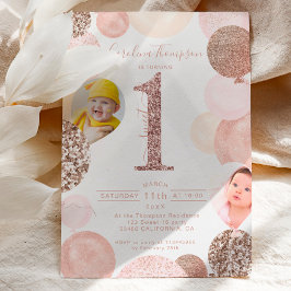 Chic Rose Gold Glitzer Rosa Ballon Foto zuerst Einladung
