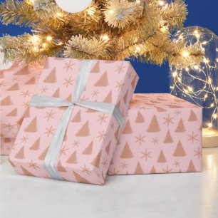Chic Rose Gold Glitzer Rosa Weihnachtsbaummuster Geschenkpapier