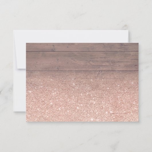 Chic Rose Gold Glitzer rustikale Holzdetails Hochz Einladung (Rückseite)