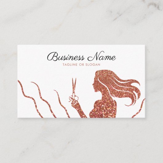 Chic Rose Gold Glitzer Schere Friseur Terminkarte (Vorderseite)