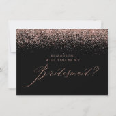 Chic Rose Gold Glitzer Script Black Bridesmaid Einladung (Vorderseite)