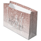 Chic Rose Gold Glitzer Script Monogram Wedding Große Geschenktüte (Vorderseite Schrägansicht)