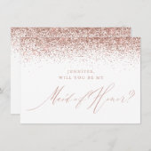 Chic Rose Gold Glitzer Script Weiße Trauzeugin Einladung (Vorne/Hinten)