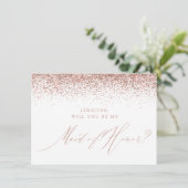 Chic Rose Gold Glitzer Script Weiße Trauzeugin Einladung (Stehend Vorderseite)