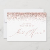 Chic Rose Gold Glitzer Script Weiße Trauzeugin Einladung (Vorderseite)