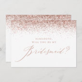 Chic Rose Gold Glitzer Script White Bridesmaid Einladung (Vorne/Hinten)