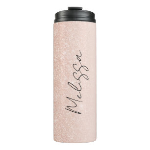 Chic Rose Gold Glitzer Signature Script Name Thermosbecher