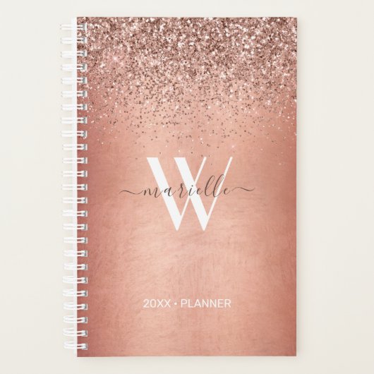 Chic Rose Gold Glitzer Sparkle Monogram Name 2022 Planer (Vorderseite)